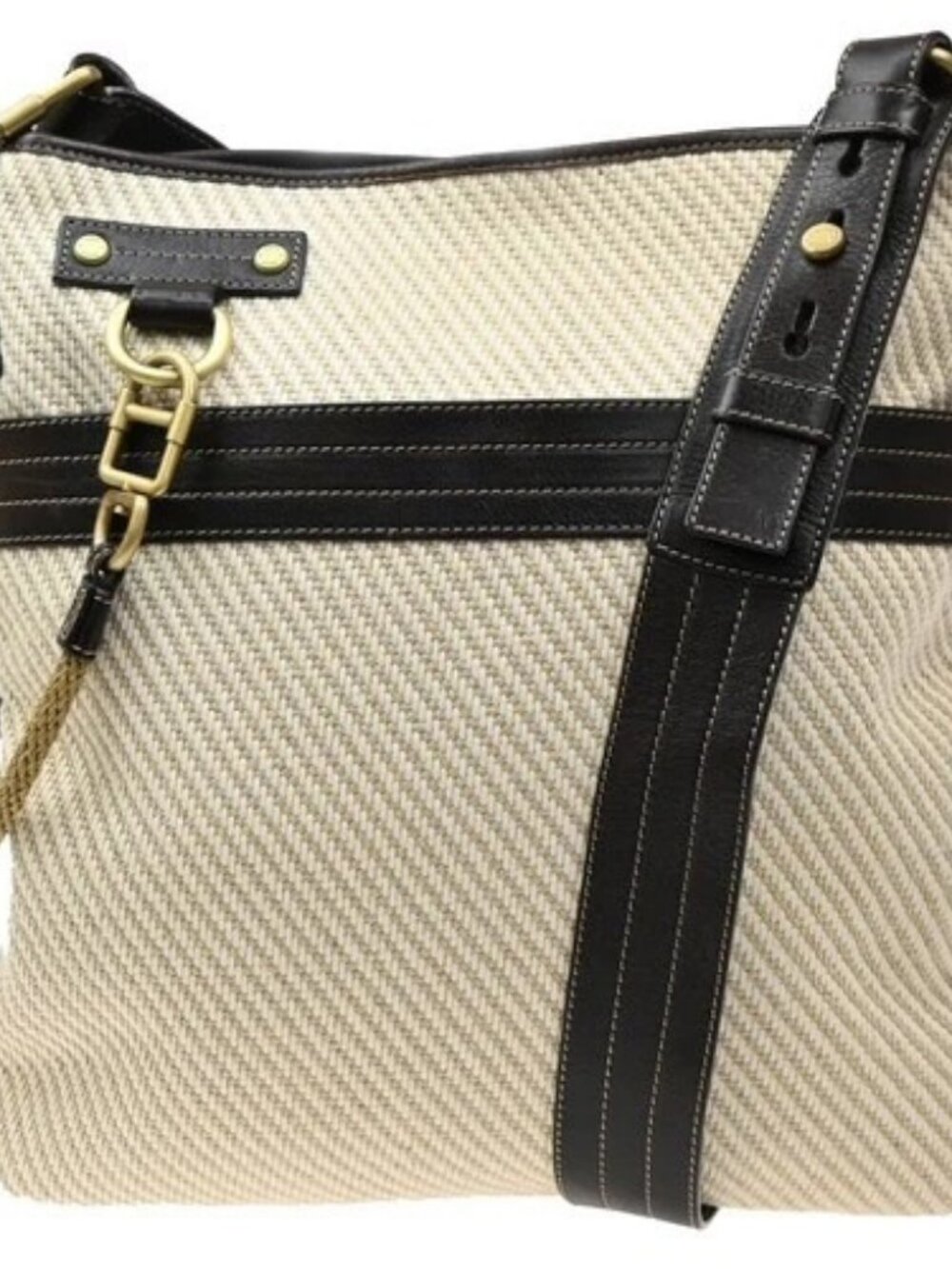 BALLY Logo Shoulder Bag Canvas Leather Beige Brown Italy GHW 02MA738